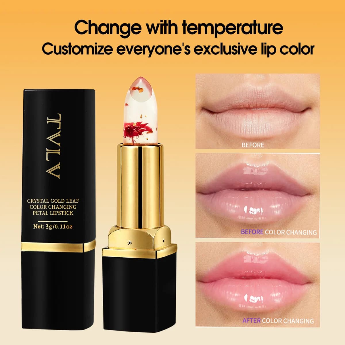 Rossetto a petalo che cambia colore cristallo, balsamo per labbra idratante impermeabile, rossetto a lunga durata, che non sbiadisce, che cambia temperatura