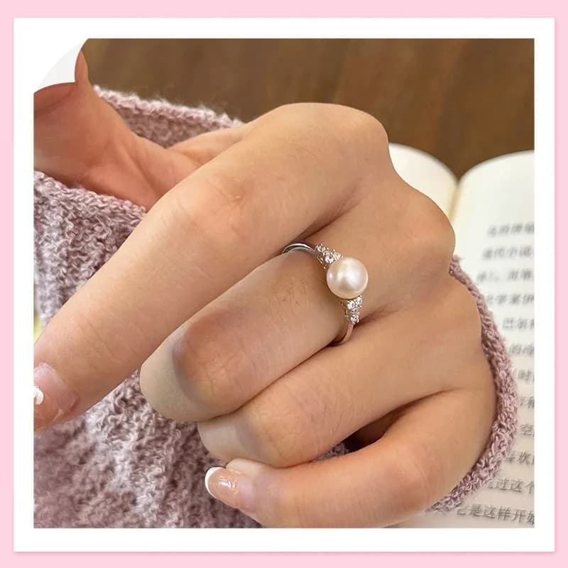 Anello con Perle Imitate da Donna, Piccole Perle con Diamanti, Lusso Leggero, Design di Nicchia, Anello di Alta Gamma, Produzione di Fabbrica