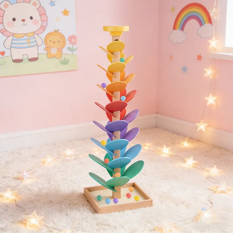 Rainbow Music Tree Stacking Petal Wooden Sound Baby Educational Early Learning Building Blocks Rolling Ball Track Toy
