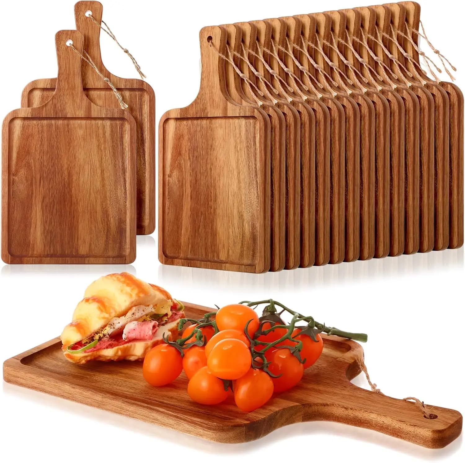 Tanlade 16 Pcs Acacia Wood Cutting Boards, 14x8 Inch, Rounded Rectangle