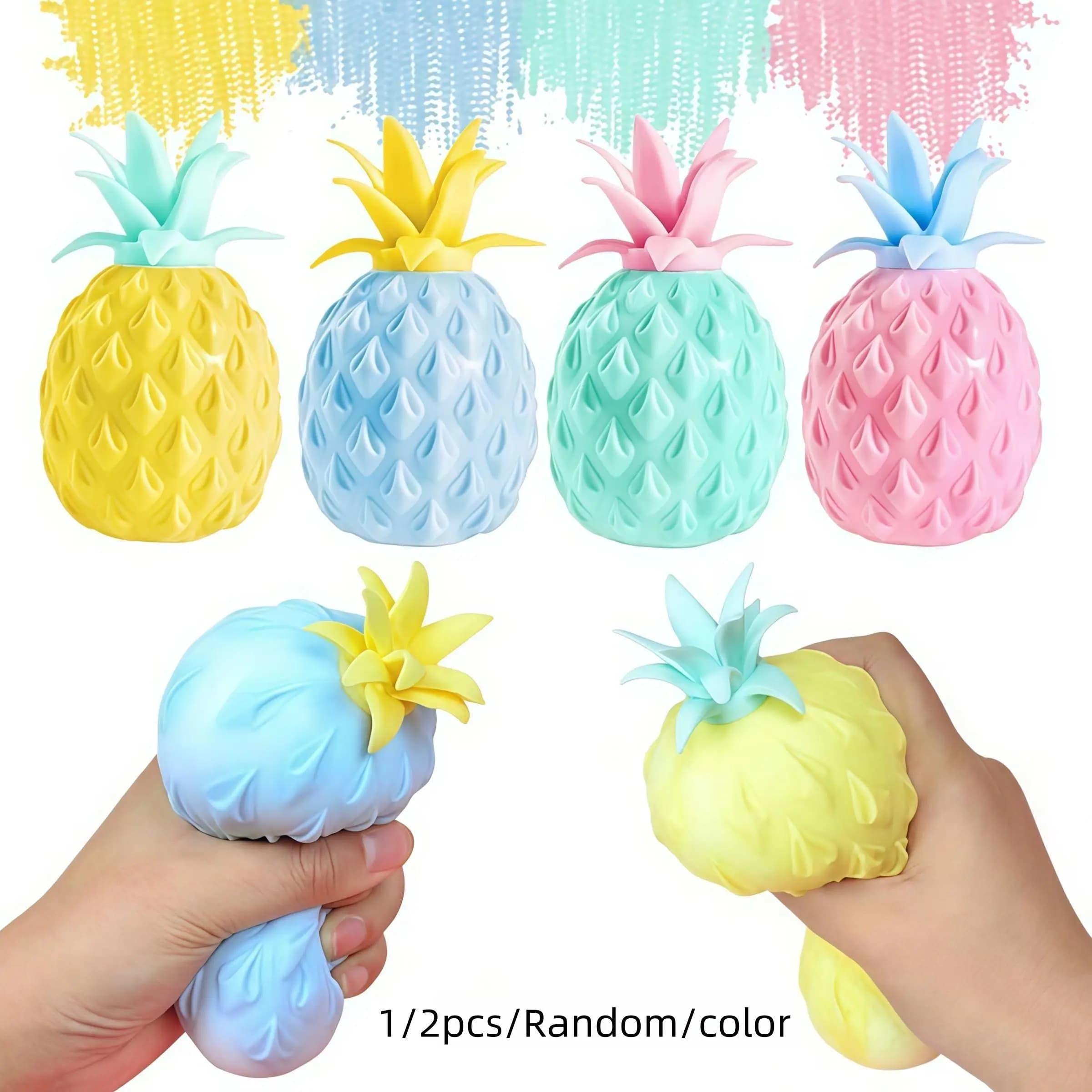 1/2pcs Mini Random Color Pineapple Stress Ball, Mini Fruit Squishy Dough Balls Sensory Fidget Toys For Adults - Squeeze, Pull, A