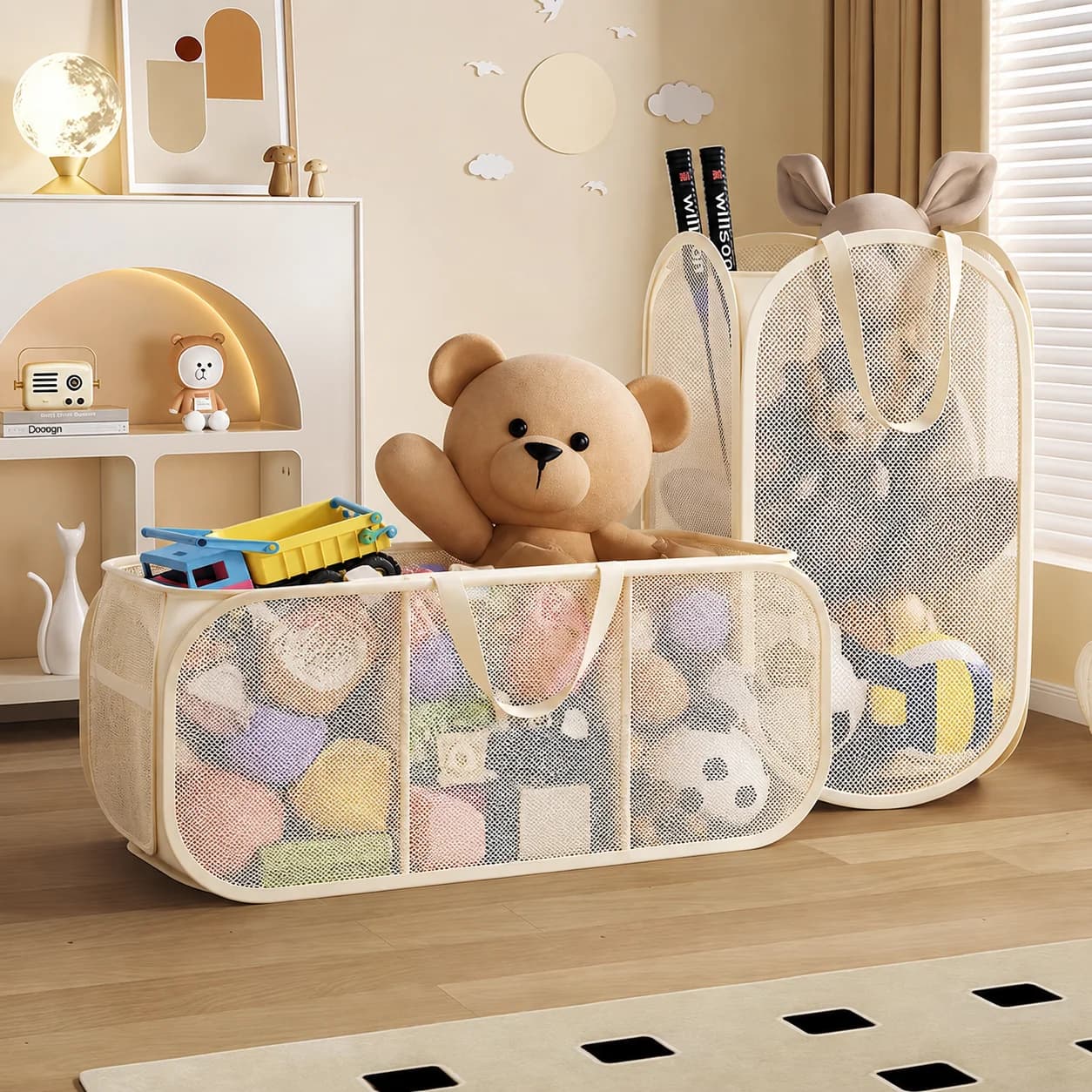2/3grids Toys Storage Basket Large Capacity Laundry Basket Multifunctional Children's Dolls Breathable Storage Basket Mesh Bag