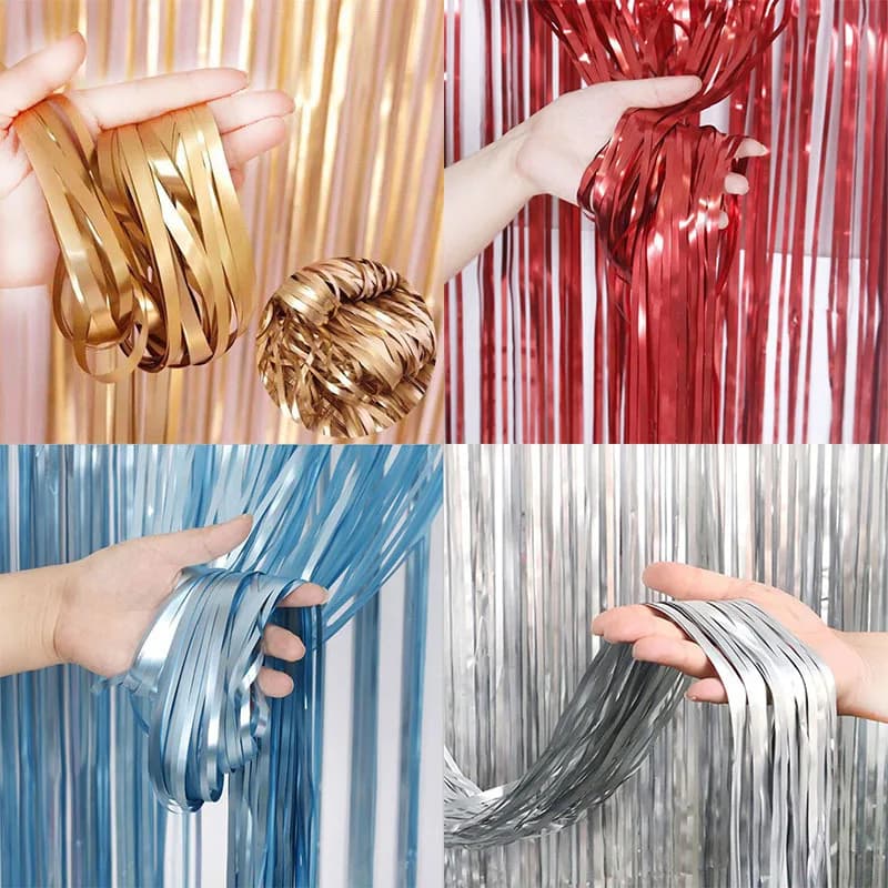 1 borsa da 2 metri sfondo lamina frangia addensata decorazione di compleanno decorazione della stanza di nozze nappa nastro cabina fotografica drappo opaco