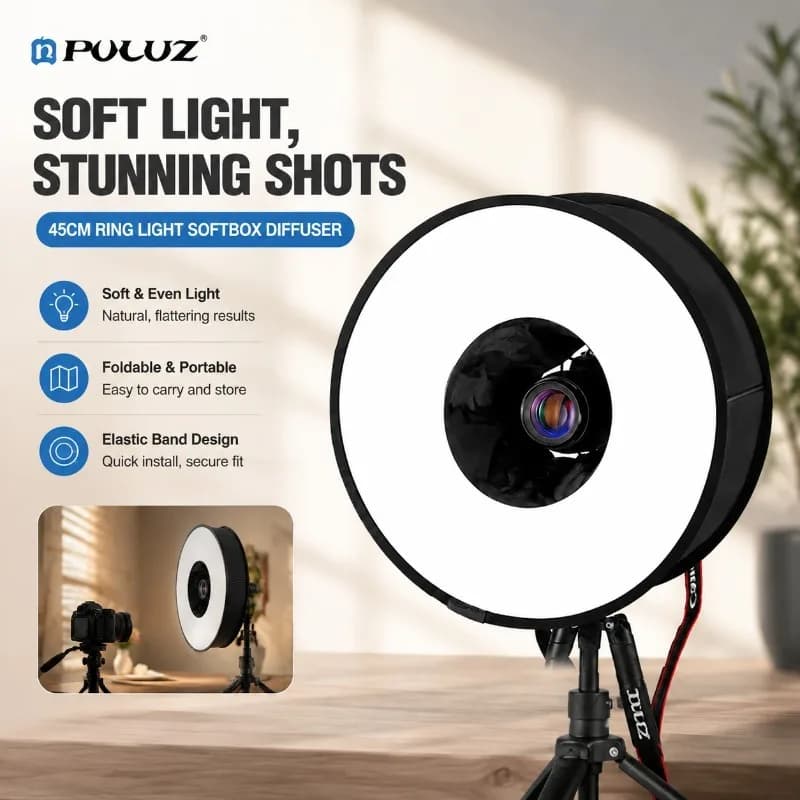 Foldable 45cm Ring‑flash Soft‑cloth Universal‑type Softbox By Puluz, Portable Photography‑light‑modifier, Gentle‑beam Accessory