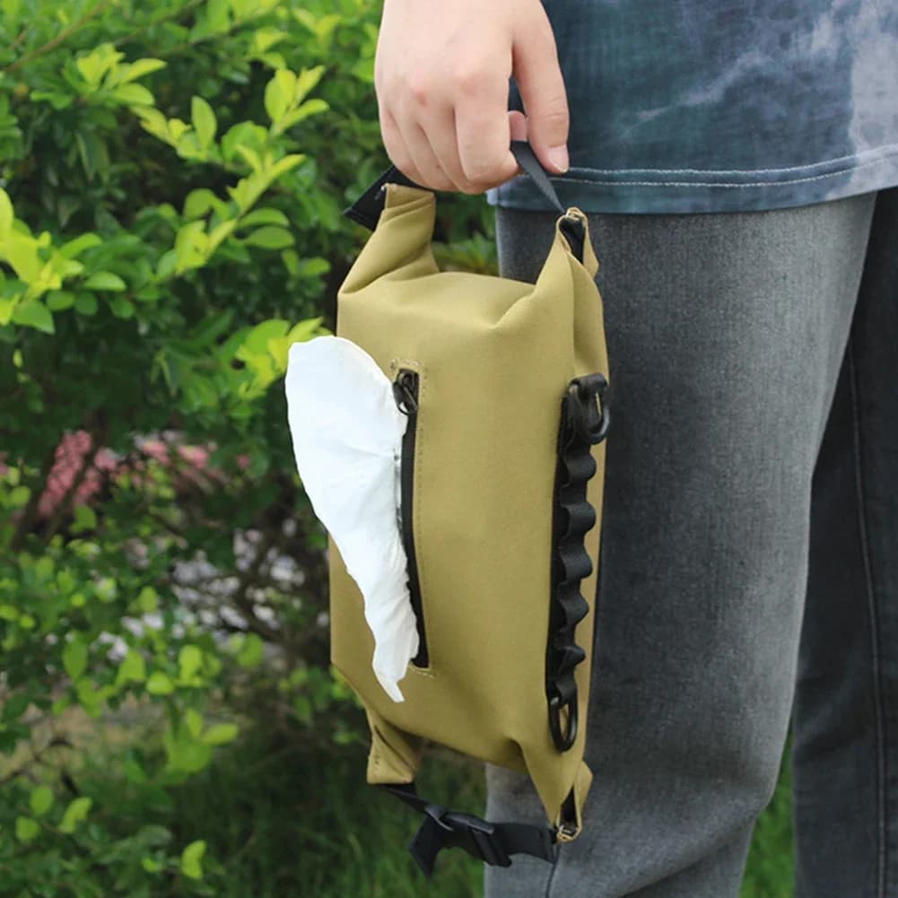 Color: Khaki/Black Outdoor Toilet Paper Holder Multifunctional Camping Wipes Box Easy To Carry Travel Convenience