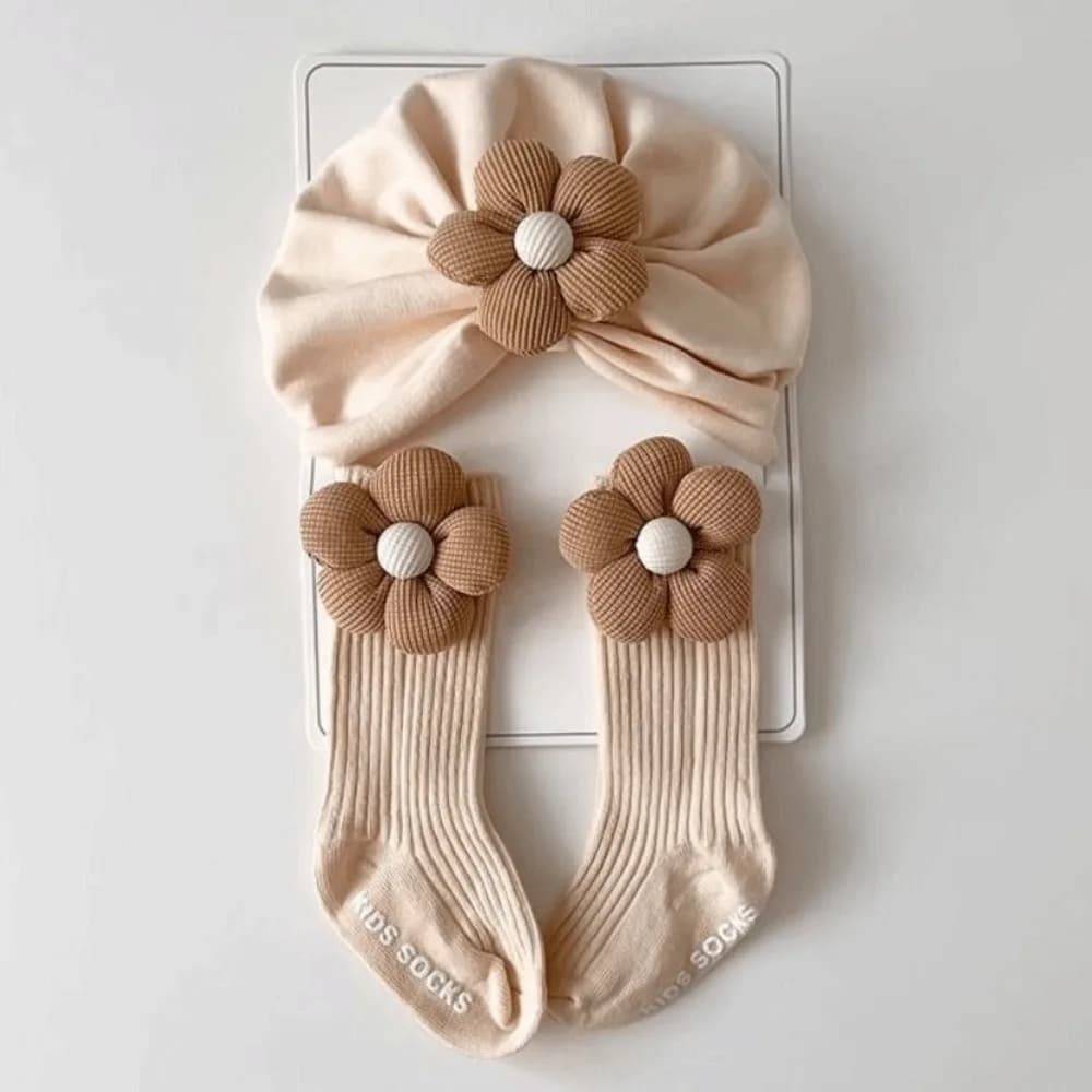 Flower Newborn Hat Socks Set Breathable Lightweight Socks Cap Set Soft Cute Design Combination Hat Socks Baby Boy and Girl