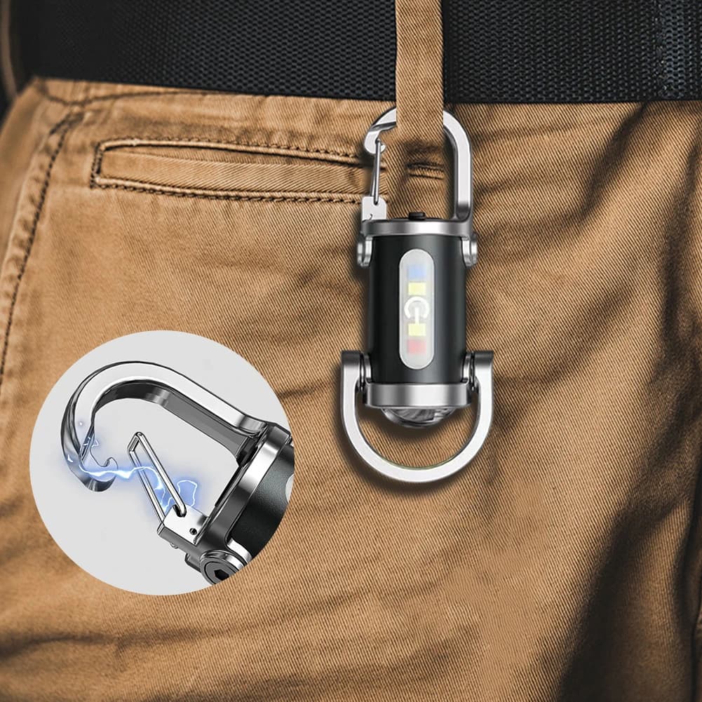 Multifunctional COB LED Keychain, USB Rechargeable Pocket Flashlight, Portable Keyring Flashlight for Camping and Hiking