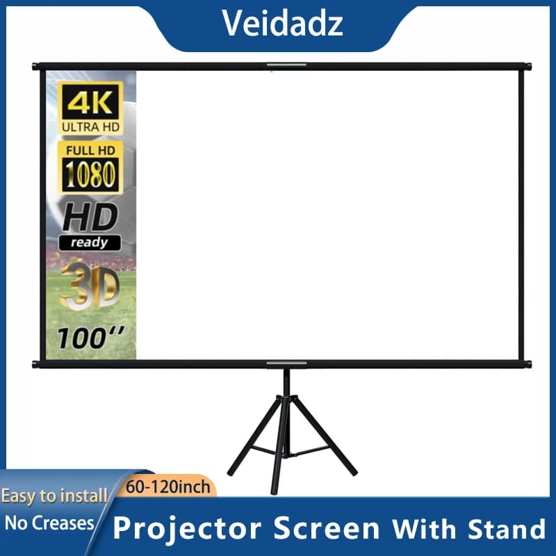 VEIDADZ Schermo per proiettore con supporto pieghevole bianco Meno pieghe 60 84 100 Schermo bifacciale morbido da 120 pollici Home Theater all'aperto