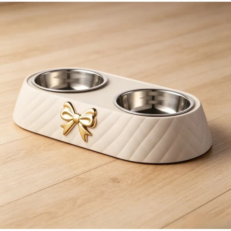 Bowtie Design Stainless Steel Double Pet Bowls Anti-slip Base Durable Food Water Feeder for Indoor Cats Dogs Puppies