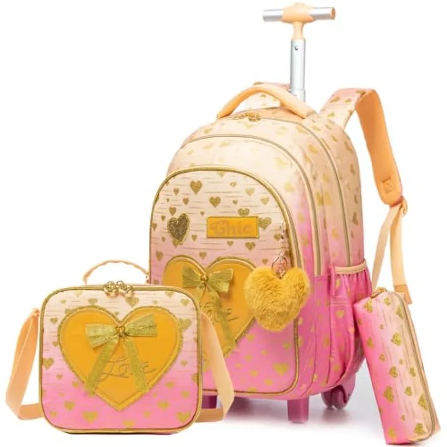 Zaino con Ruote per Viaggi, Borsa Trolley per Libri, Zaino a Rotelle per Ragazze, Studentesse delle Elementari, Zaino Scolastico
