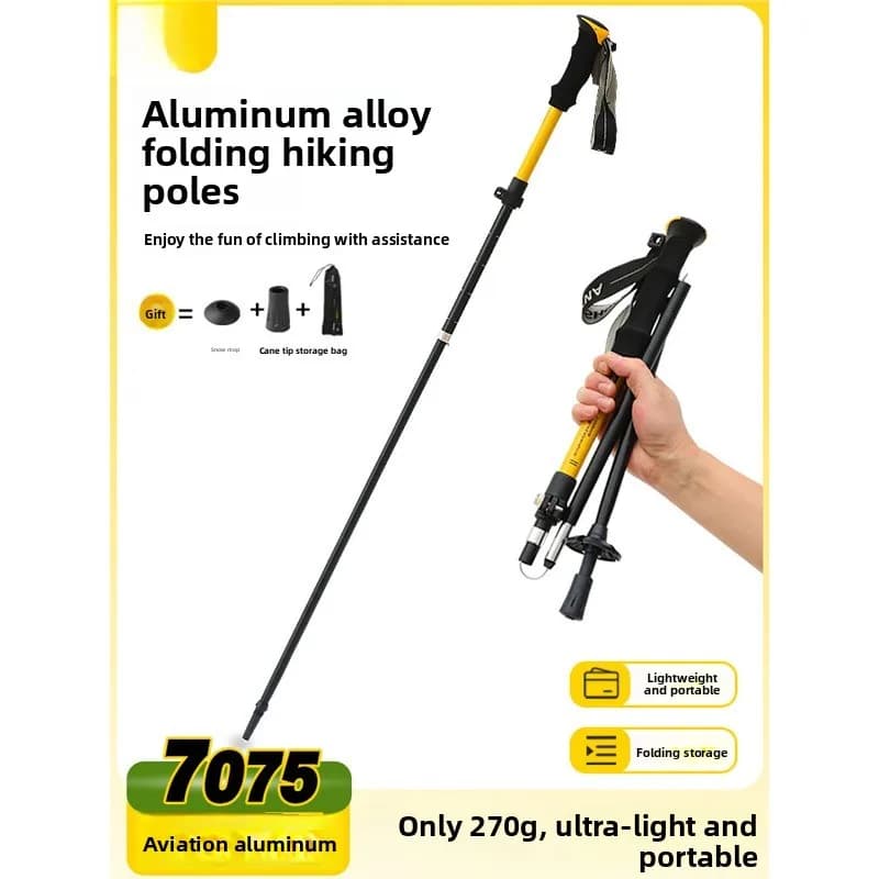 CarbonUltra Light Folding Telescopic Trekking Pole Anti Slip Adjustable Walking Hiking Stick for Outdoor Climbing Skiing