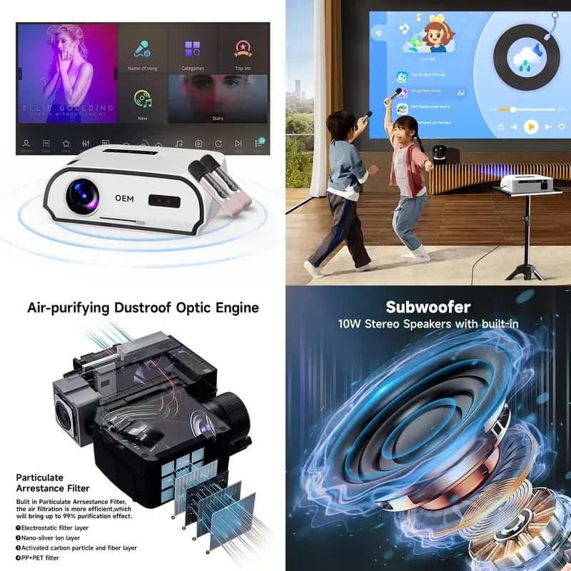 Video Projector Native 1080P Wireless Mirror Screen System LED LCD Portable Karaoke Projector