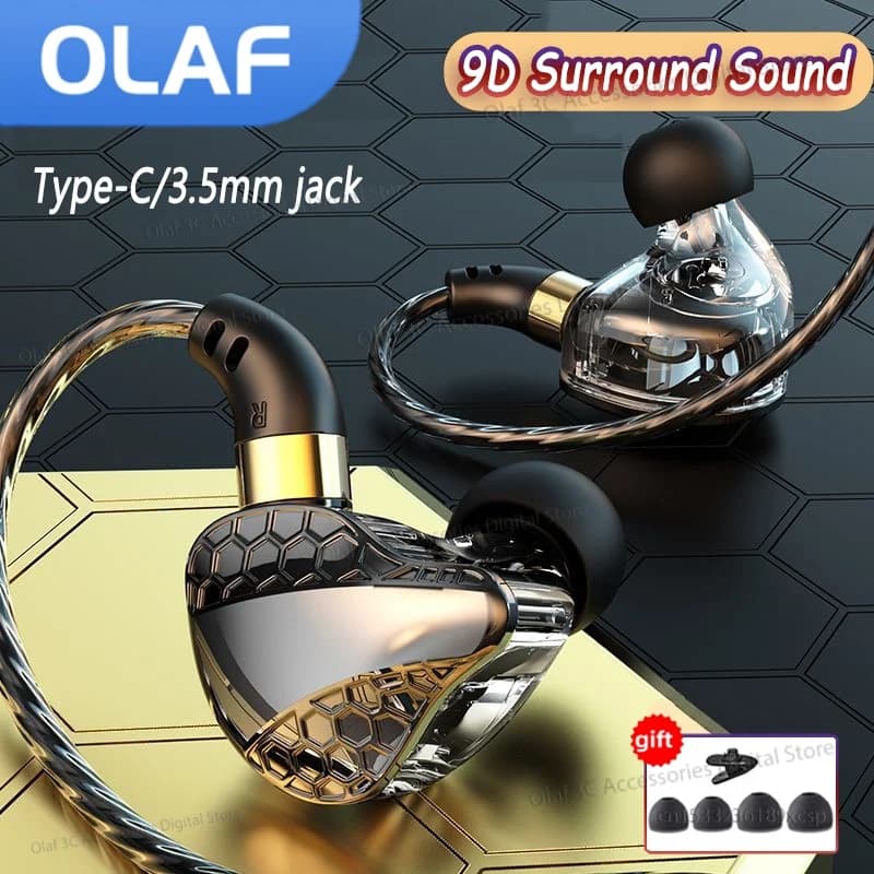 OLAF DAC Type C/3.5mm HIFI Headphones Wired Bass Stereo speaker cable Auricular Gamer Auxiliary Phone line control