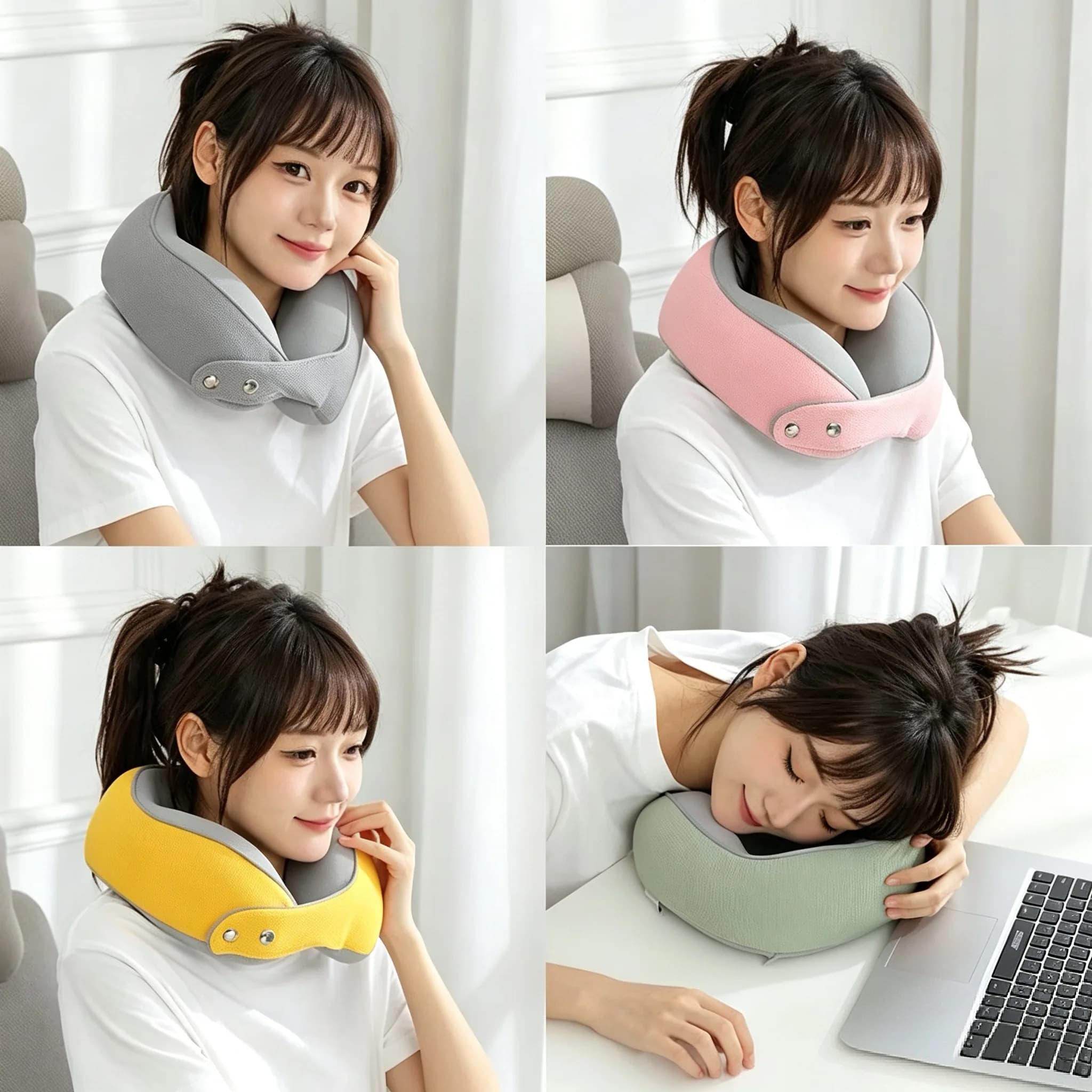 Portable Memory Foam Slow Rebound Cooling Fabric Neck Pillow Cover for Flight Car Office Rest