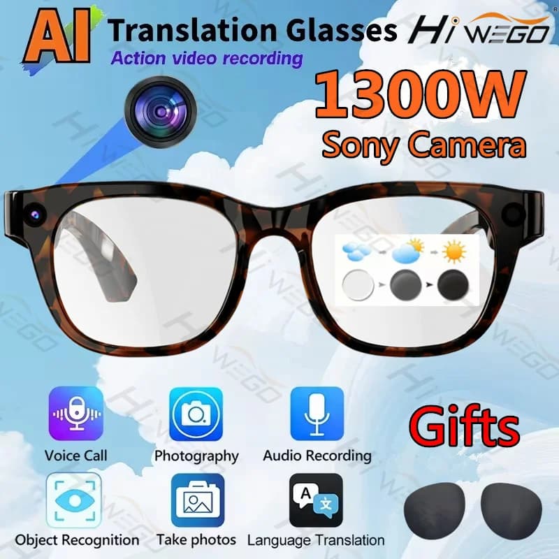 Hiwego 2026 Nuovi Occhiali Smart AI 12K HD con ChatGPT, Fotocamera Touch 1300MP, Occhiali da Sole Sportivi AI, Lettore Musicale, Chiamate Bluetooth e Controllo Vocale
