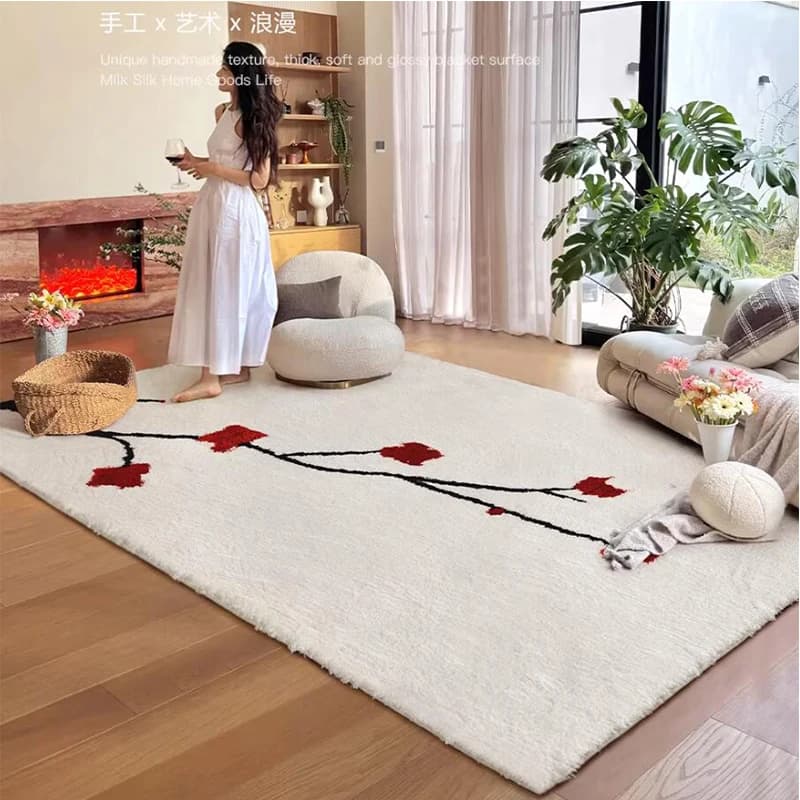 Chinese Style Red Flower Living Room Carpet Sofa Coffee Table Rug Bedroom Modern Carpet Home Decoration Floor Mat