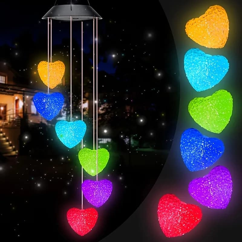 1PC solare LED carillon di vento colorato a forma di cuore lampada a sospensione giardino esterno paesaggio arredamento festoso illuminazione natalizia