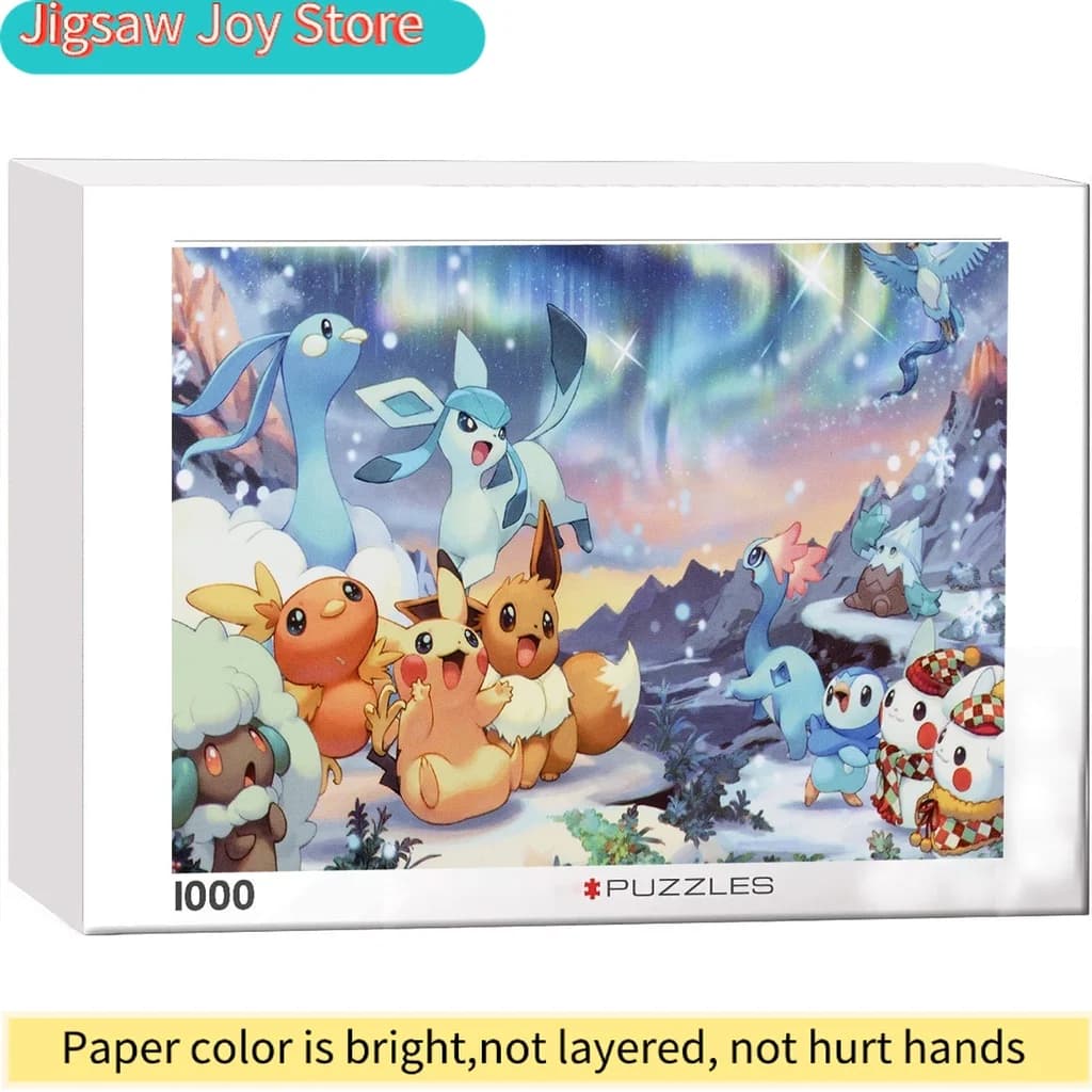 Puzzle di Carta Natalizio con Pikachu ed Eevee Pokémon, Decorazione Domestica, Gioco Educativo Fai-da-Te per Adulti e Bambini
