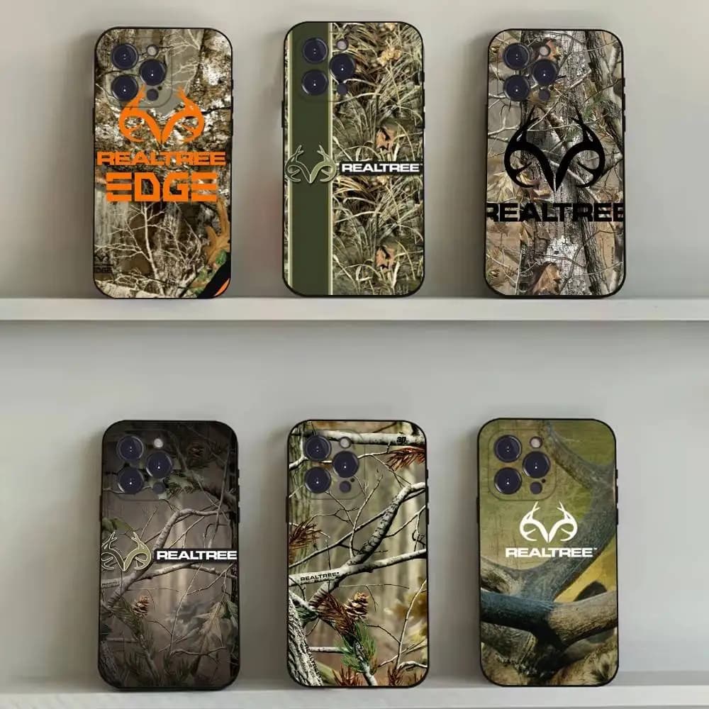 Custodia per telefono Realtree Real Tree Camo per iPhone 16,15,14,13,12,11,Pro,Max,Plus,X,XS,SE4,E,Mini, custodia morbida nera
