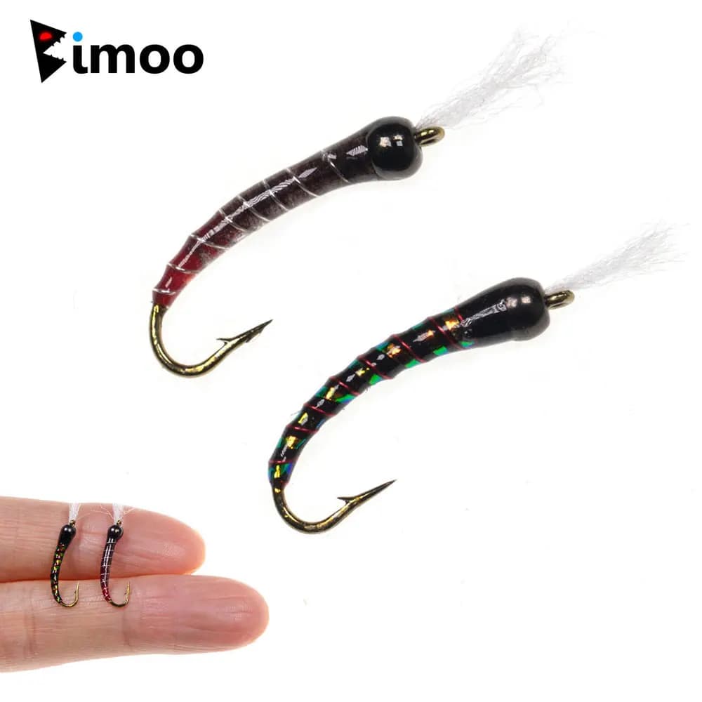 6 pezzi # 14 Mosche Artificiali Zebra Midge Nymph con Testa in Ottone e Resina Epossidica, Amo Barbed per Pesca a Mosca, Esche per Trota