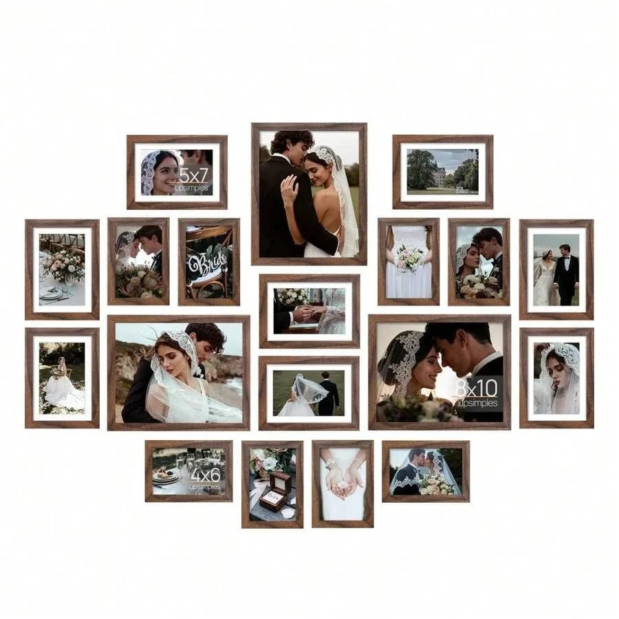 Set di 19 cornici per collage da parete o da tavolo, decorazione per galleria fotografica, set di cornici per famiglia, diverse misure incluse