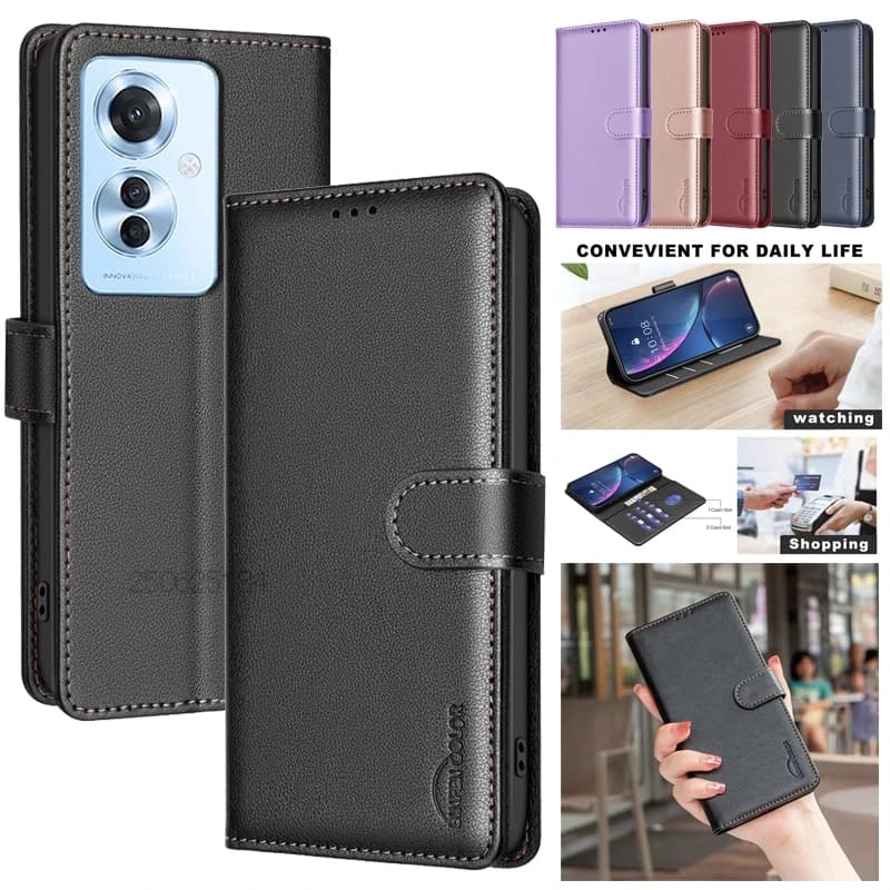 Custodia antifurto a portafoglio per OPPO Reno11 F 5G Reno 11F 5Z 5F 7Z Reno7 Z Reno5 F Custodia in pelle con blocco RFID Borse protettive