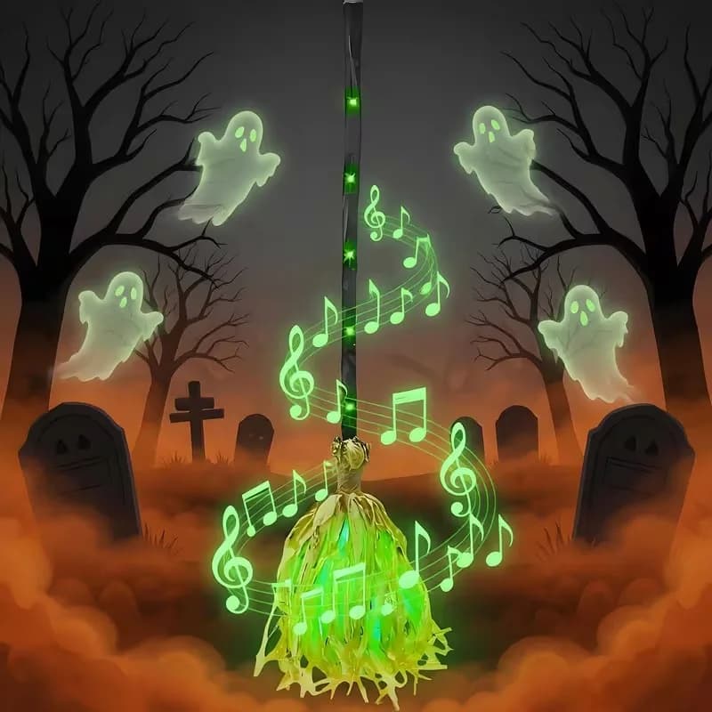 1-4PCS Glowing Witch Broom with Sound Effects Auto Bouncing for Haunted House Escape Room Party Indoor Halloween Decoration