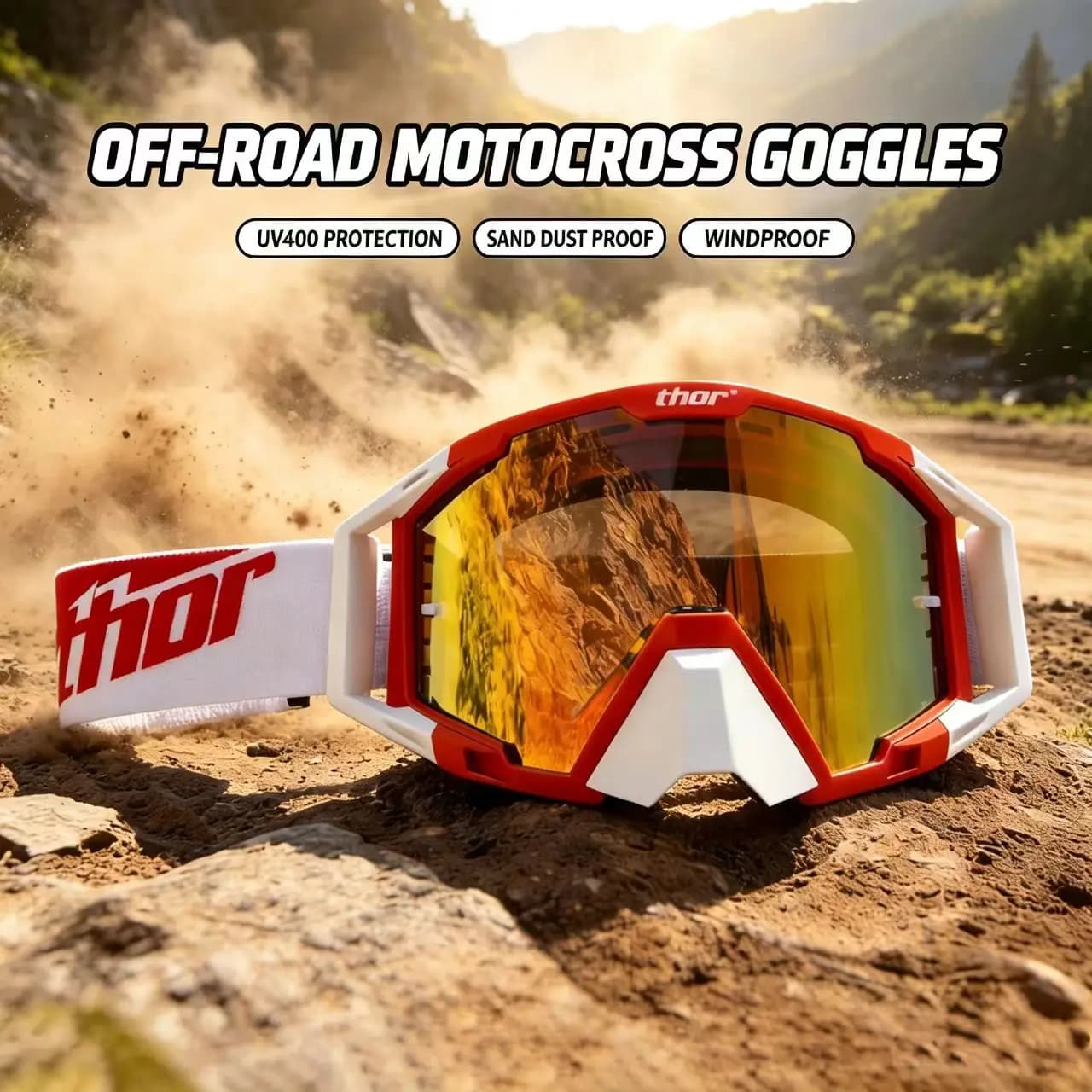Off-Road Motocross Goggles Windproof Dust Resistant UV400 Sports Glasses ATV Bike Ski Racing Outdoor Protective Gears