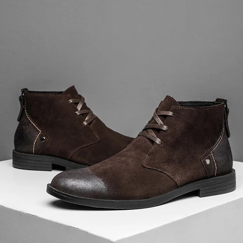 LIHUAMAO Cow leather suede retro men's work boots casual outdoor motorcycle boots high top footwear hiking boots work shoes