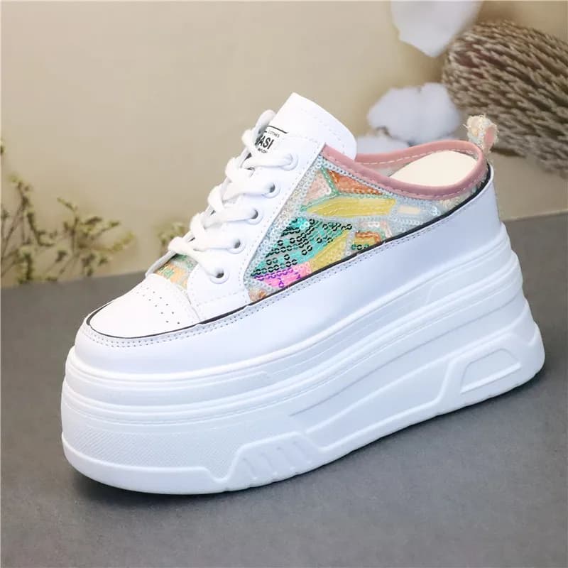 Nuovi Sandali Estivi da Donna 12cm, Traspiranti in Rete, con Zeppa e Suola Spessa, Punta Aperta