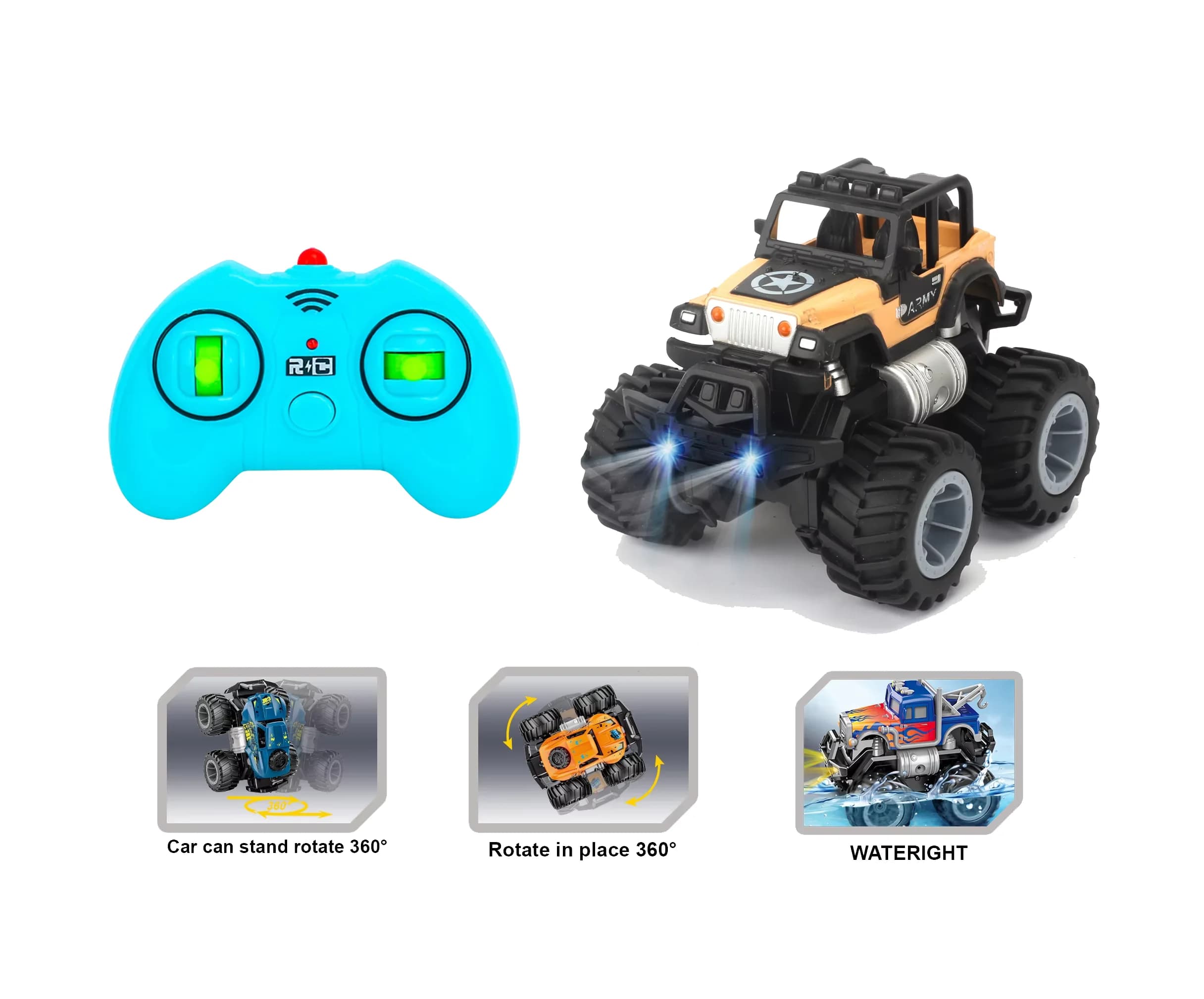 Auto Telecomandata 2.4G per Acrobazie con Rotazione a un Tasto, Auto da Corsa Fuoristrada con Luci Fantastiche, Auto da Arrampicata, Veicolo Anfibio, Regalo per Bambini, Giocattolo Regalo di Natale per Amici