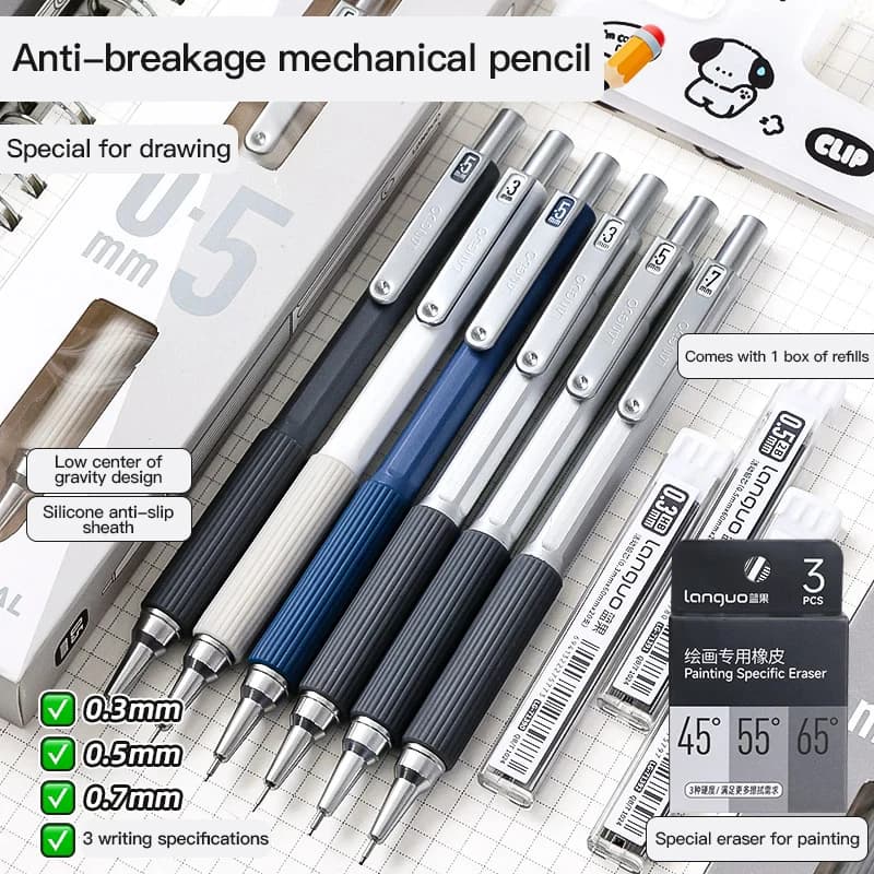 0.3 0.5 0.7mm Automatic Pencils Low Center of Gravity Retractable Nib Mechanical Pencil Set School Writing Art Painting Tools