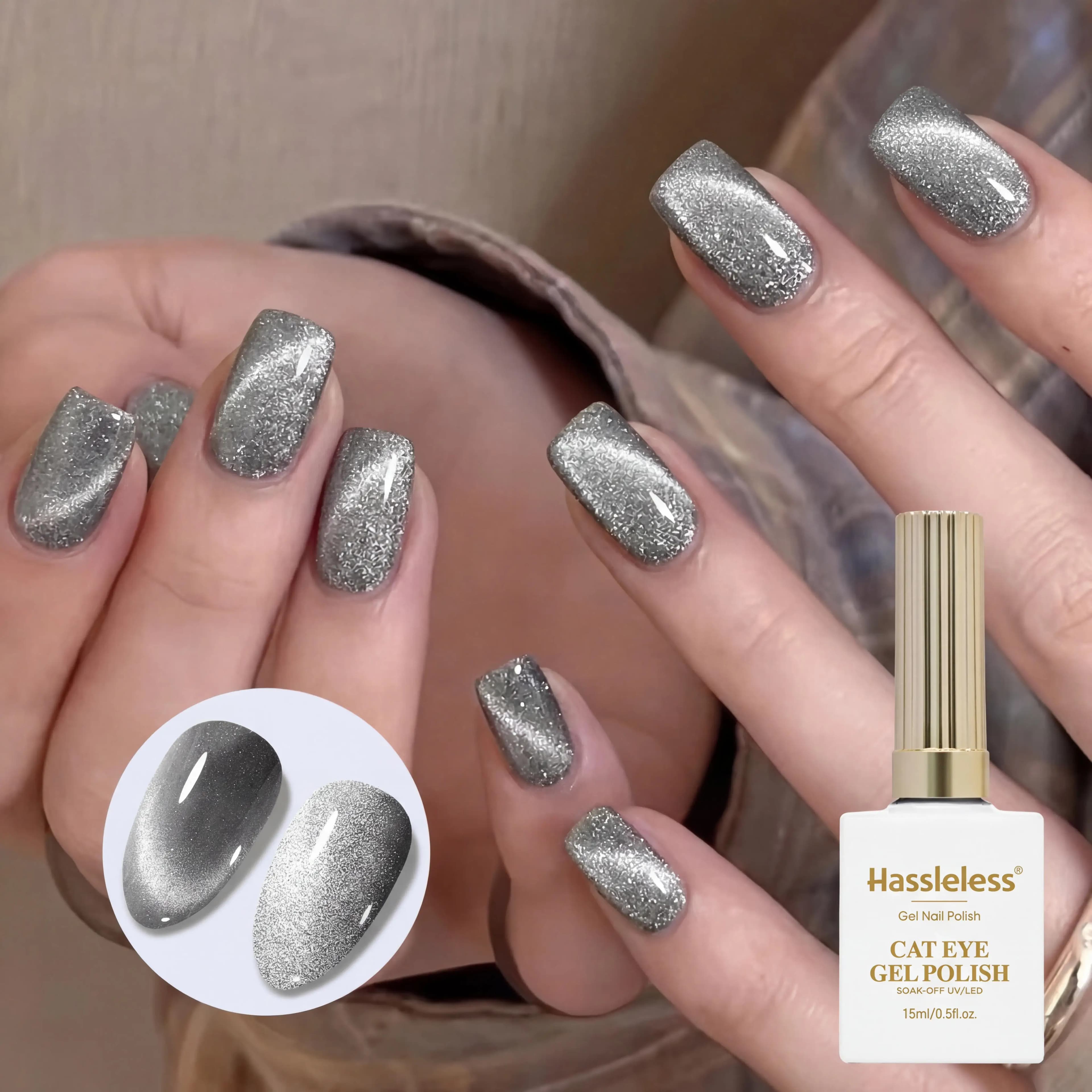 Smalto Semipermanente Magnetico Nero Effetto Occhio di Gatto 15ml per Unghie, Gel UV per Manicure e Nail Art, Forniture per Unghie