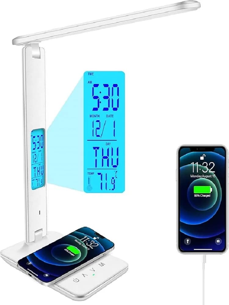 LECE NERO Lampada da tavolo USB con ricarica wireless a LED Lampada da scrivania da ufficio con controllo touch, lampada da scrivania dimmerabile per la cura degli occhi