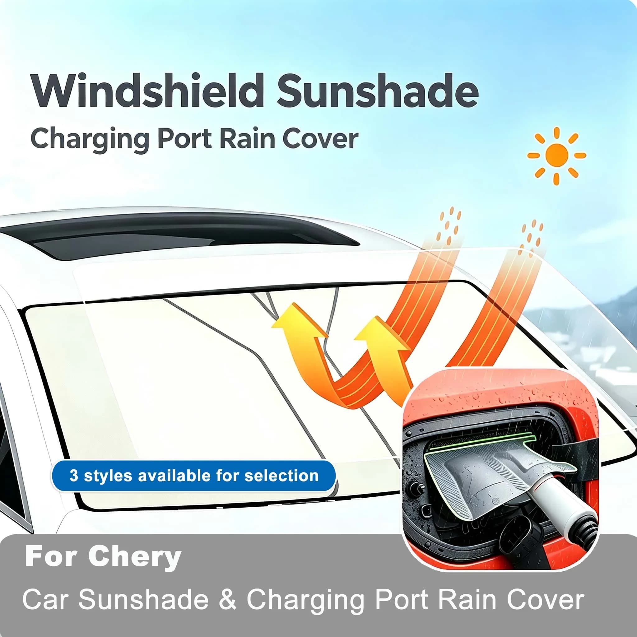 For Chery Tiggo Explore 06 CDM Car Front Windshield Sunshade,Charging Port Waterproof Charging Gun Rain Cover Summer Car