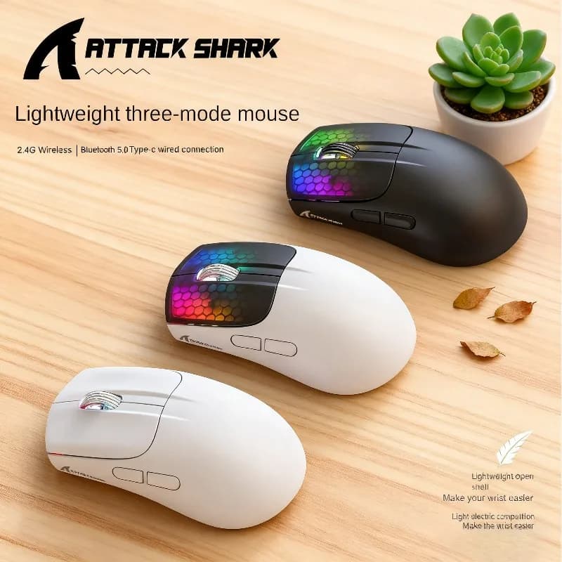 Attack Shark X5 Mouse wireless Bluetooth 2.4G TRI-MODE PAW3212 4000 DPI RGB per laptop e computer desktop Mouse da gioco FPS