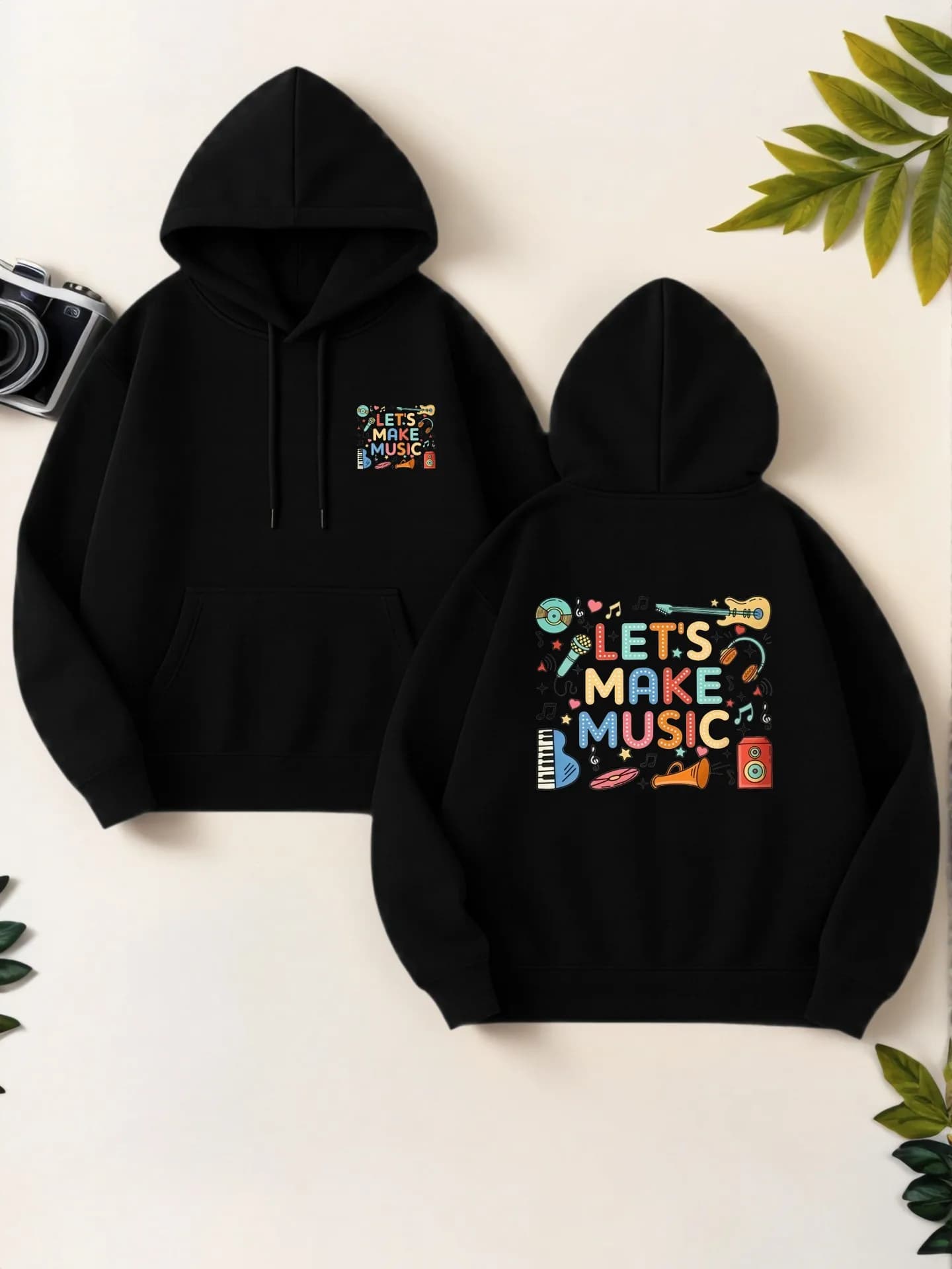 Musica - Felpa con cappuccio essenziale con stampa grafica a tema, design estetico casual, tessuto morbido, abbigliamento casual quotidiano, per adolescenti