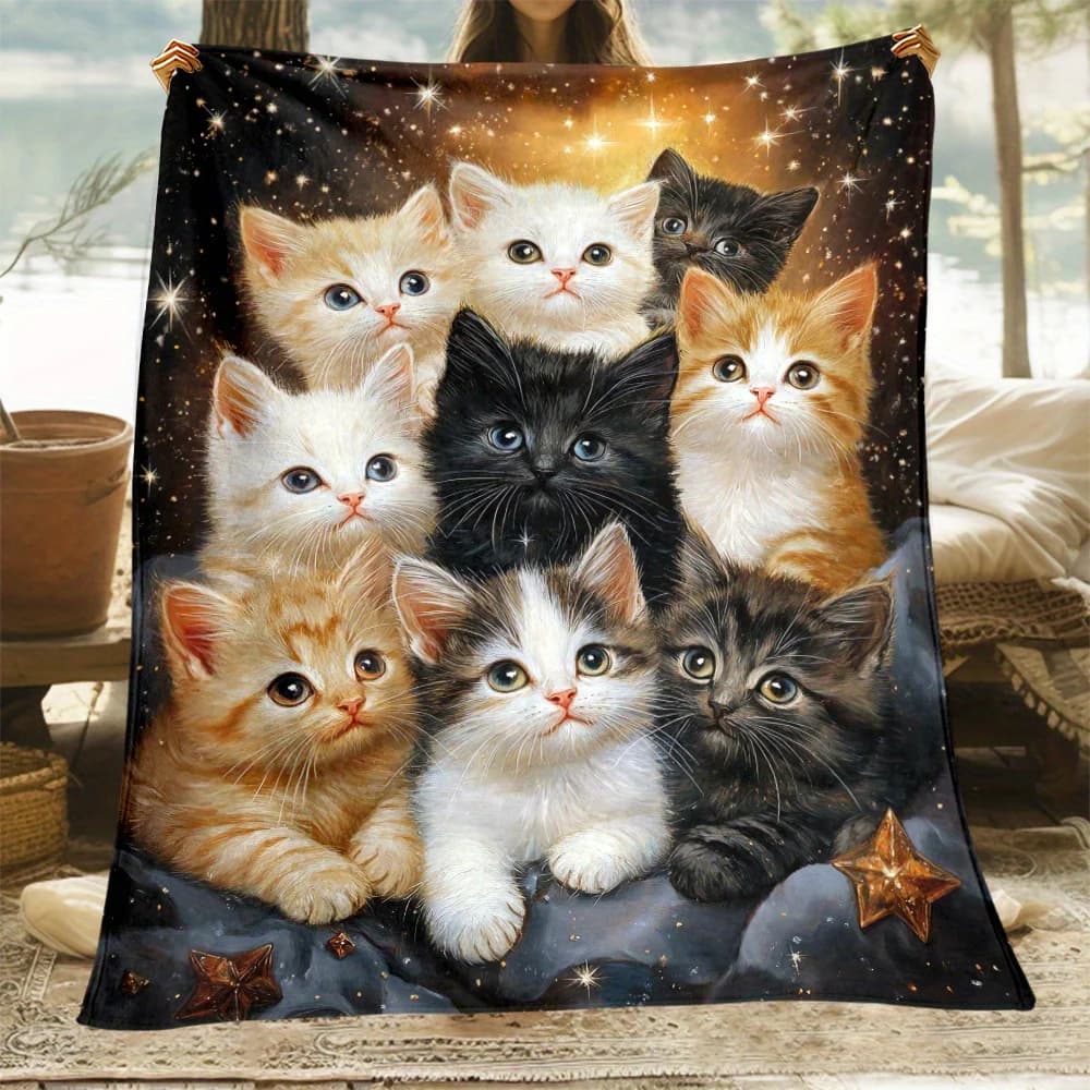 Coperta morbida magica con gatto stellato | Doppio uso per soggiorno e camera da letto | Simpatico lancio decorativo per gli amanti degli animali domestici | Accento domestico accogliente