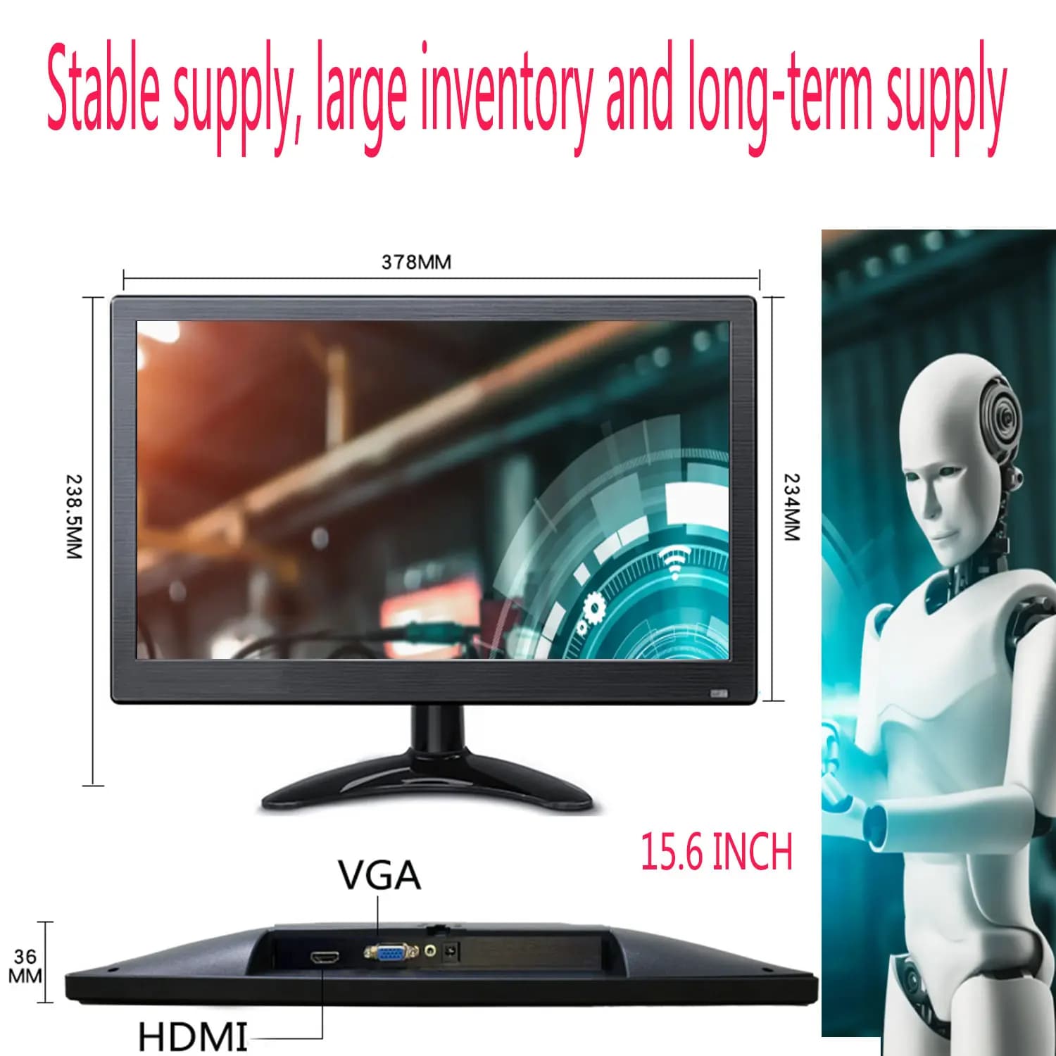 11.6/13.3/15.6 Inch 16:9 1920x1080 TFT Security Monitor Monitor with PC/VGA/HDMI CCTV Desktop Display Computer