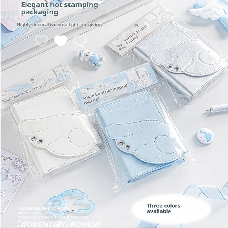 Planwith Kawaii A7 Portable Angel Wing Style Loose-leaf Notebook PU leather Cover Storage Card Slot With Interchangeable Inner