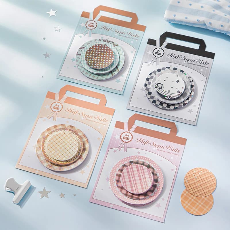JIANQI 20pcs creative Rotundity plaid Decor Scrapbook Stickers Kit DIY Junk Journal Collage Photo Album Retro handmade paper