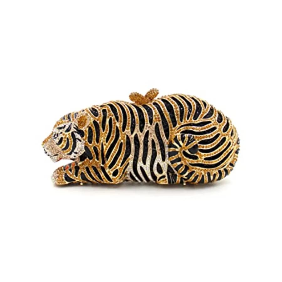 Women Cute Tiger Shaped Evening Clutch Sparkling Rhinestones Handbag Prom Party Purse