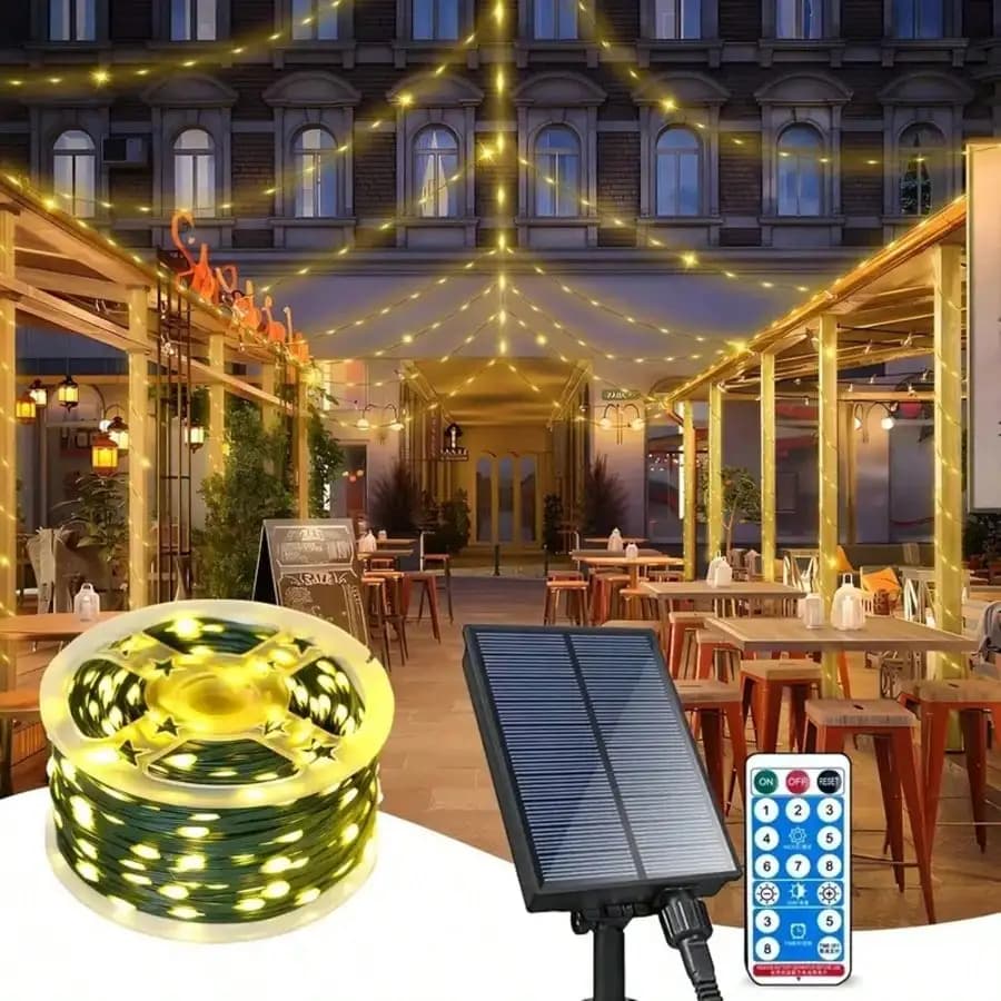 300 LED /100 Feet Green Wire 1200 MAh Solar Cell Outdoor Fairy Lights, 8 Blinking Modes, Remote Control Timing, Camping Tent Canopy Decorative Lights, Holiday Party Decorations Patio Garden Porch Lights Christmas Decorations Home Christmas Gifts Christmas