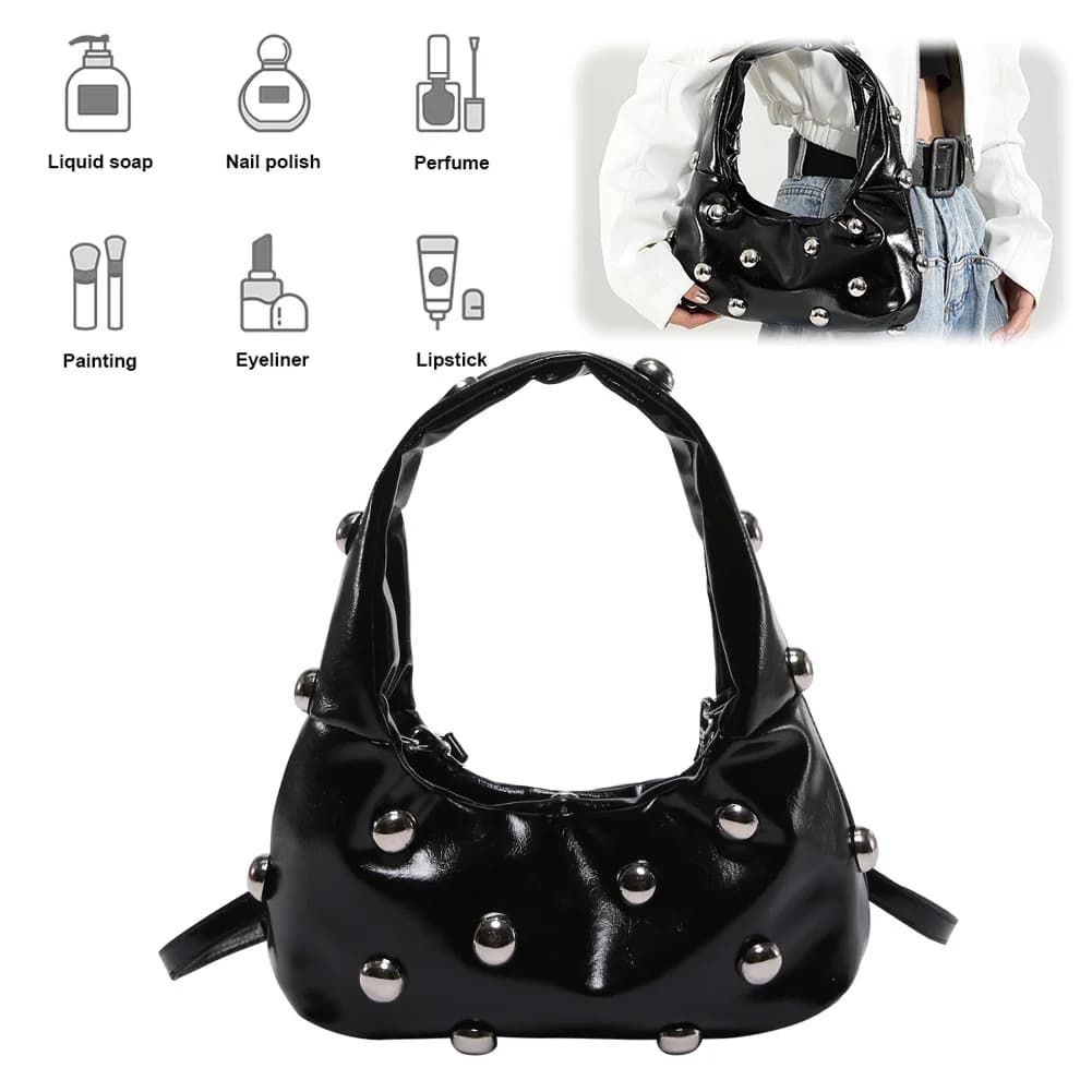 Borsa a tracolla da donna con rivetto in PU Borsa sotto le ascelle alla moda con tracolla regolabile Borsa tote alla moda Borsa a tracolla stile punk Borsa Hobo chic