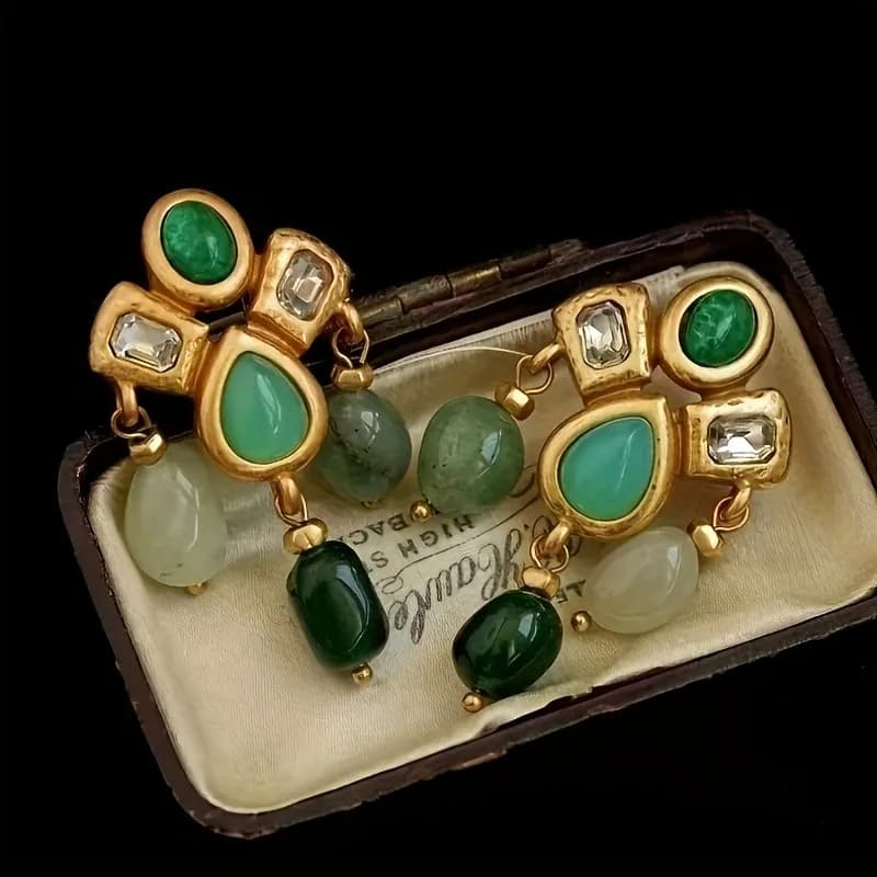 1 paio di orecchini di design alla moda di lusso con pietra preziosa sintetica imitazione verde orecchino anniversario regalo per feste di San Valentino