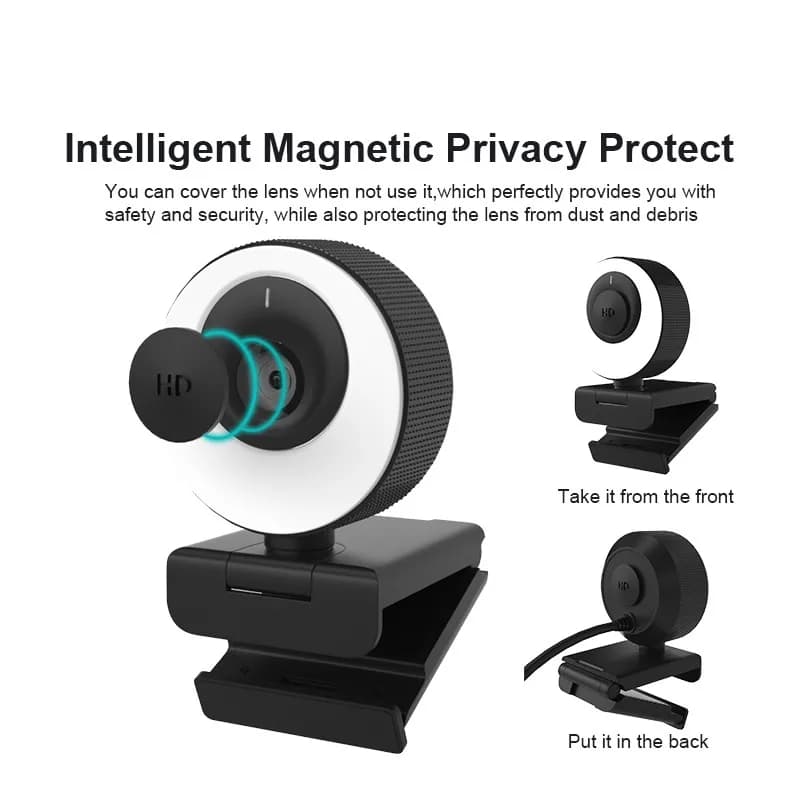 1080P 60FPS Automatic Focal USB Webcam Filling Light for Live Stream for PC Laptop Studio Online Conference Video Recording Cam