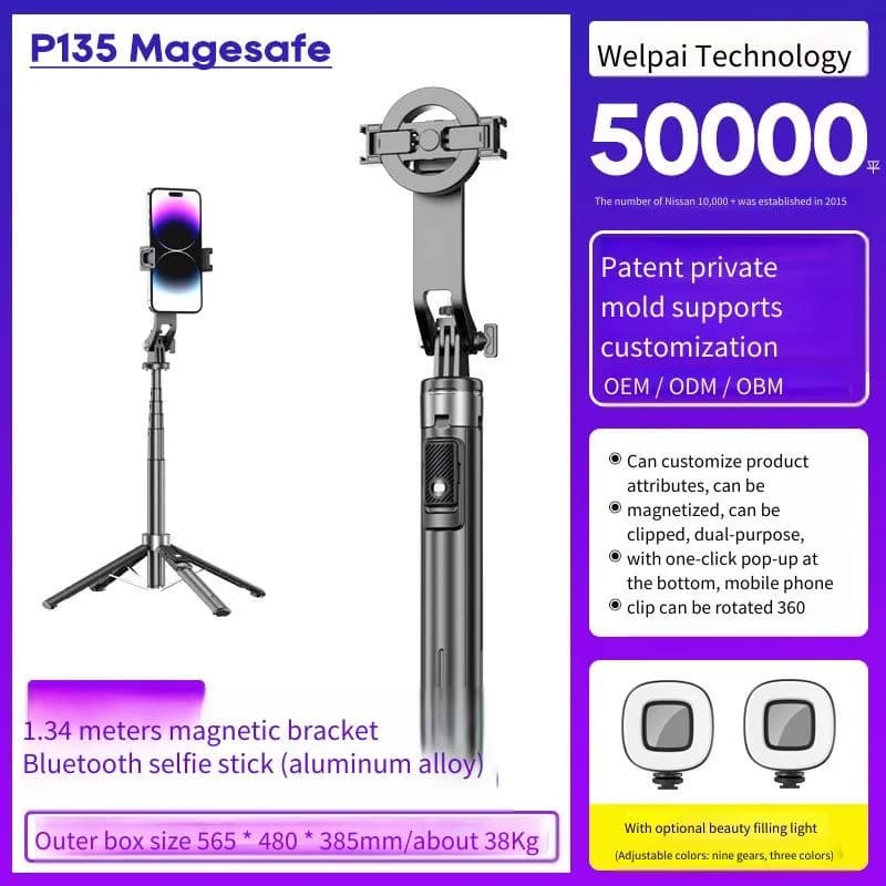 Bastone selfie magnetico P135 personalizzato con telecomando Bluetooth Magsafe per staffa di supporto per fotografia remota del telefono