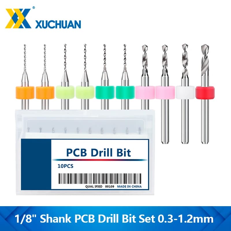 Mini CNC PCB drill bit set 10 pcs 0.1-1.2mm hard metal plate drill tip 1/8 '' PCB flap Printed circuit Hole drilling cutter