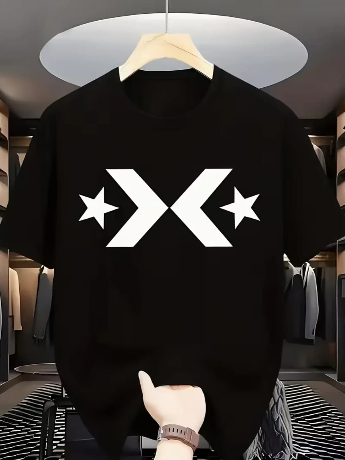 Maglietta fitness da uomo - top sportivo leggero e traspirante, design con motivo a stelle bianche e nere, adatta per l'abbigliamento casual da ufficio.