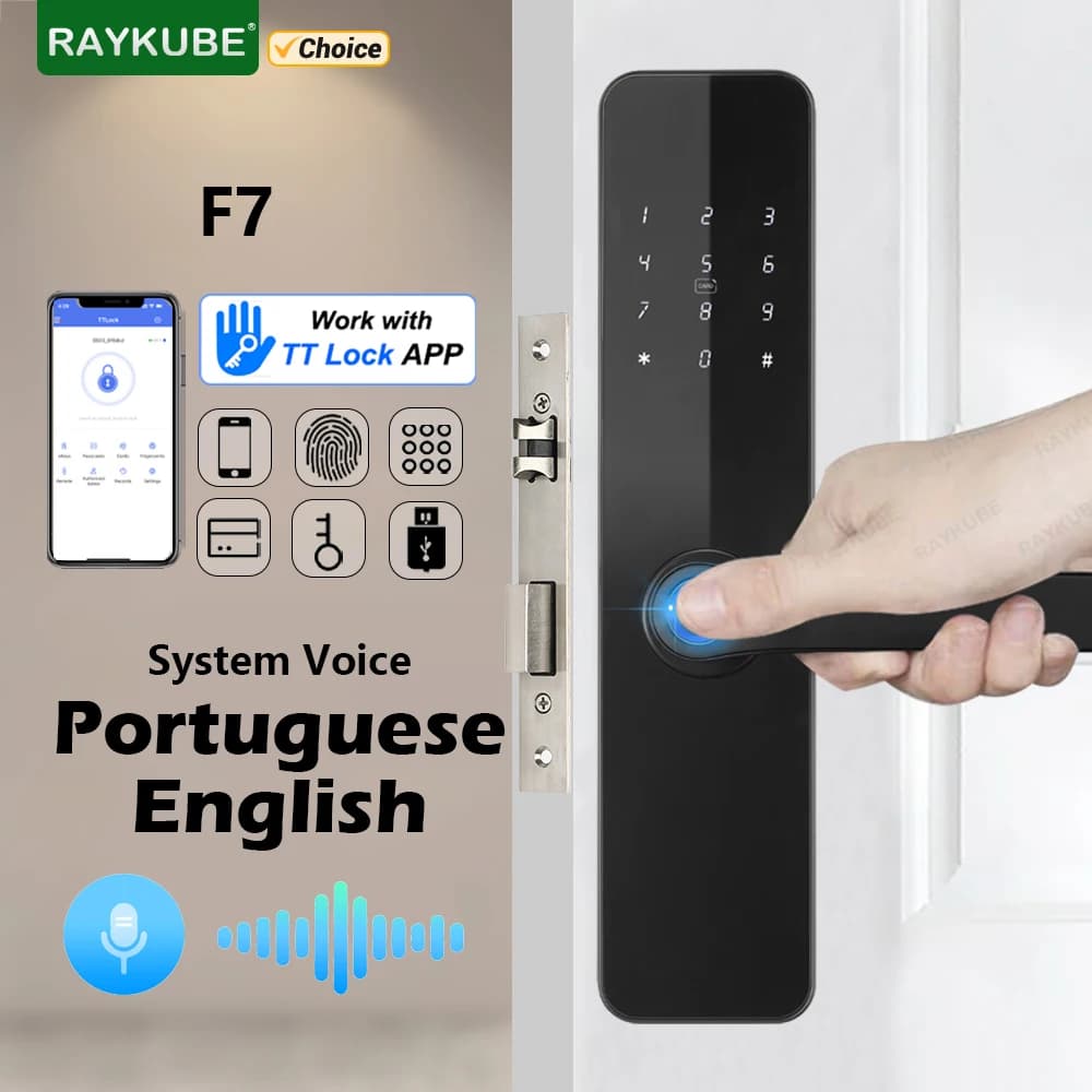 RAYKUBE F7 TT Lock Serratura intelligente per impronte digitali Serratura elettrica con maniglia più grande Pannelli Design a specchio APP Telecomando